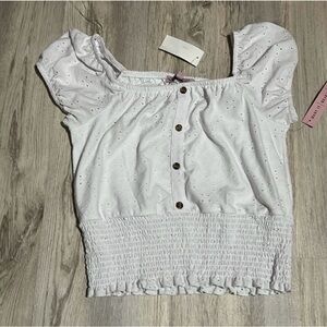 Crave Fame White Eyelet Off-Shoulder Crop Top